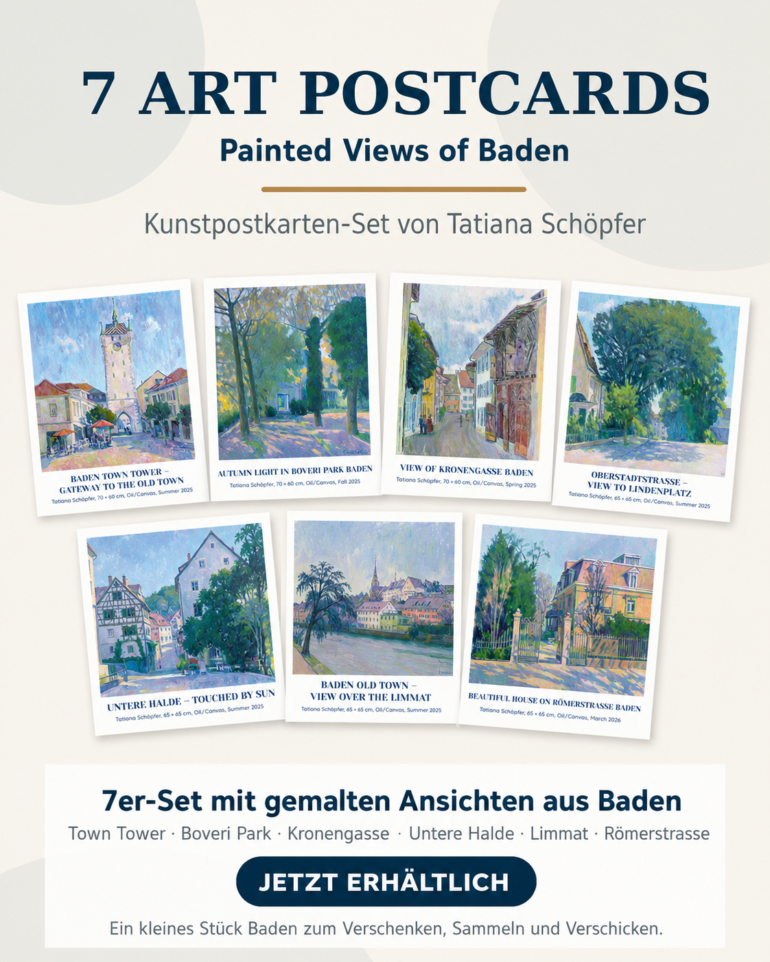 7 Art Postcards – Painted Views of Baden