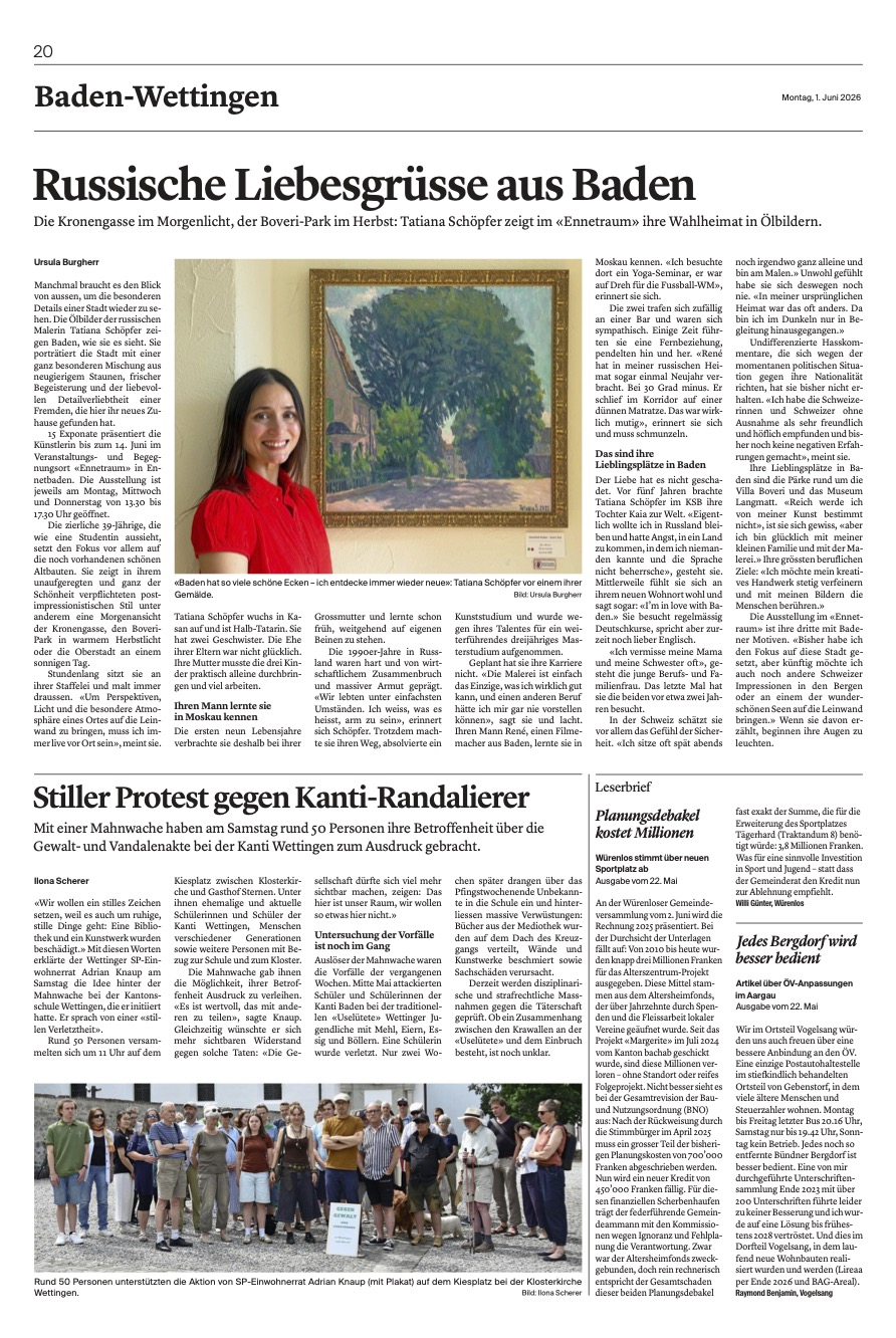 Tatiana Schöpfer im Badener Tagblatt vom 1. Juni 2026