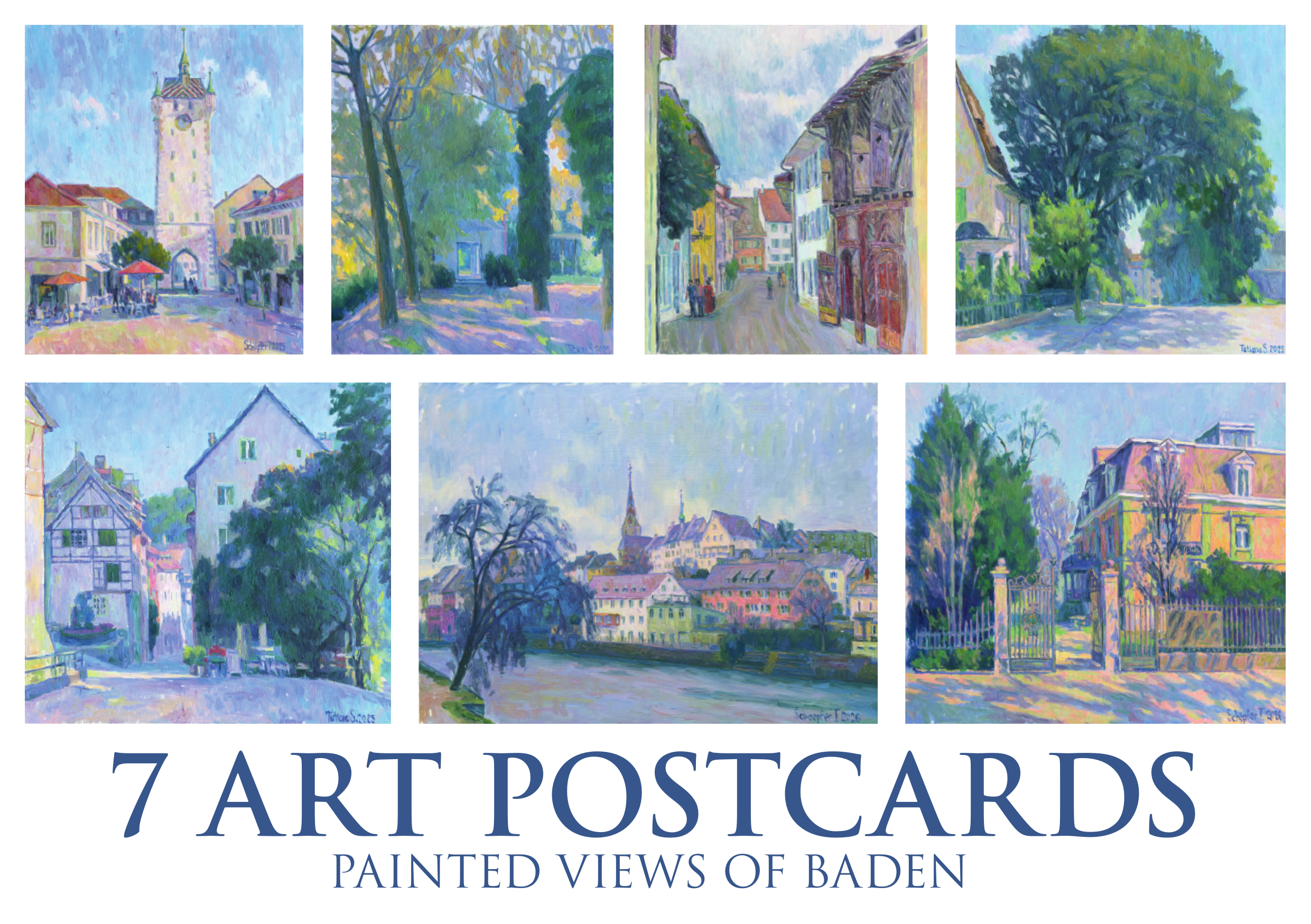 7 Art Postcards – Painted Views of Baden